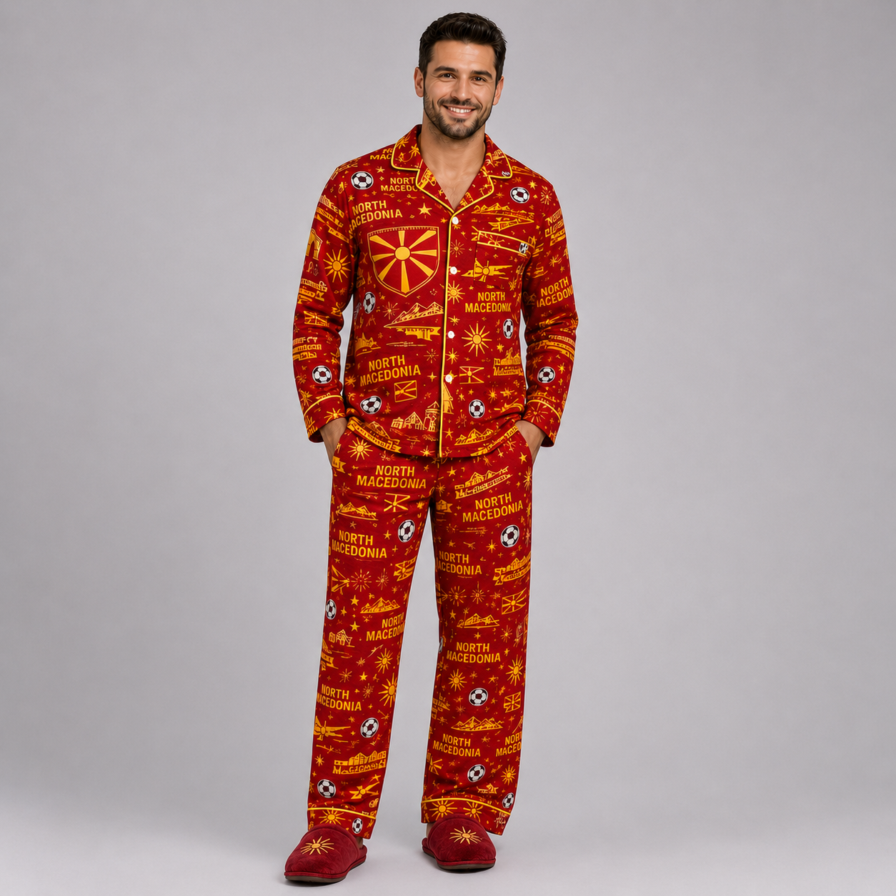 World Cup 2026 North Macedonia Football Themed All Over Printed Matching Pajama Set
