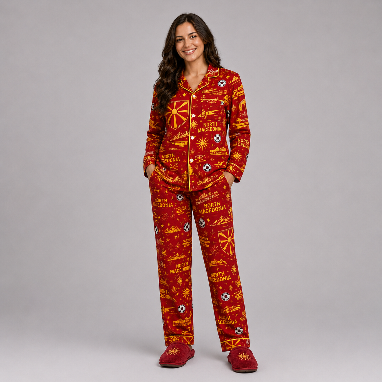World Cup 2026 North Macedonia Football Themed All Over Printed Matching Pajama Set