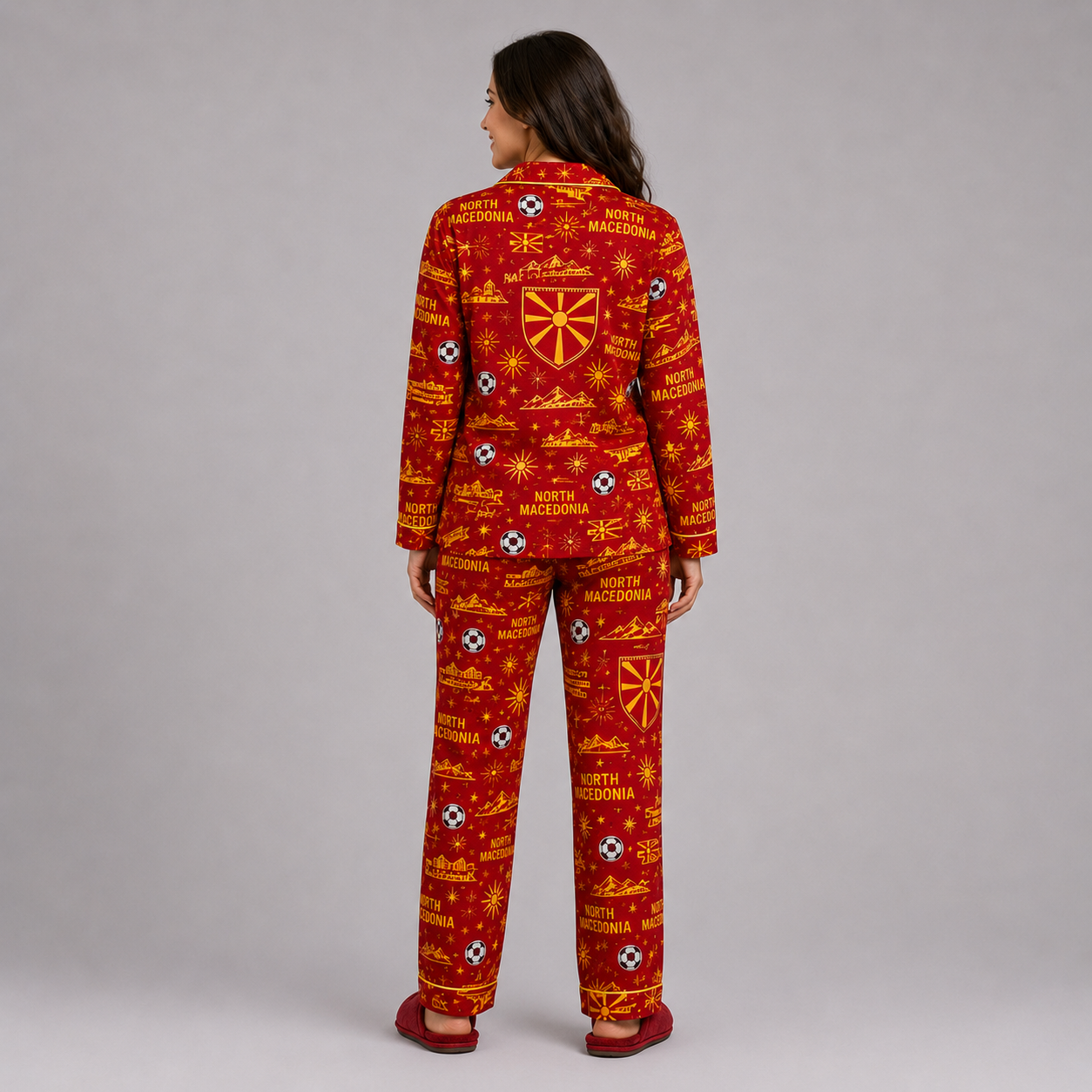 World Cup 2026 North Macedonia Football Themed All Over Printed Matching Pajama Set