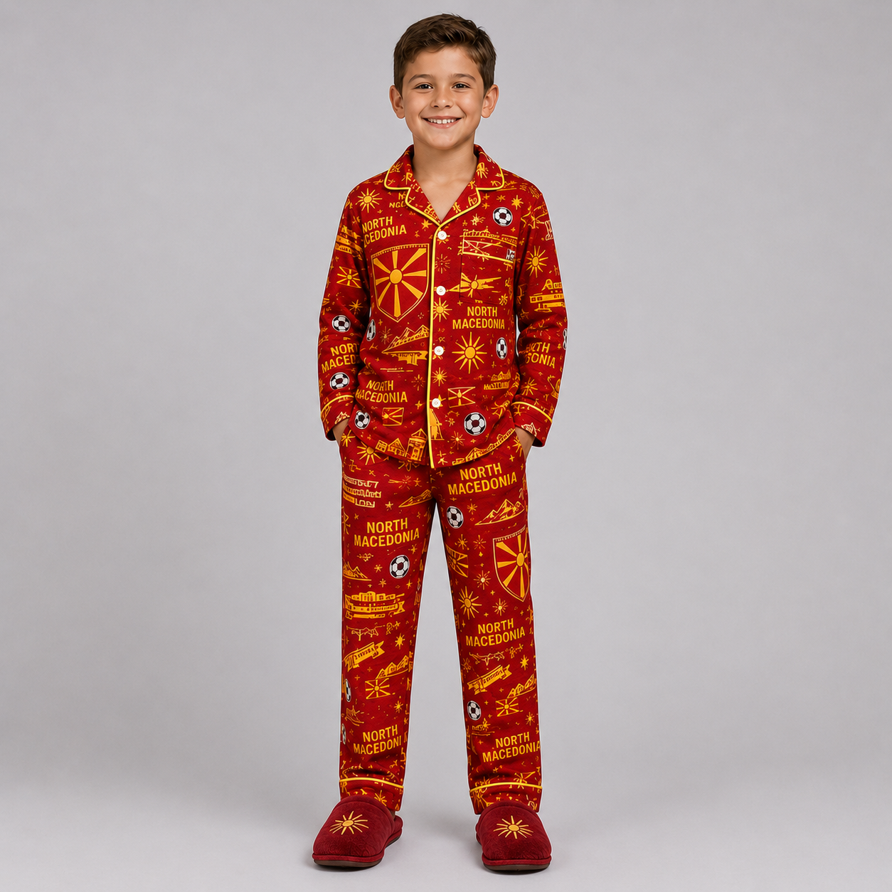 World Cup 2026 North Macedonia Football Themed All Over Printed Matching Pajama Set