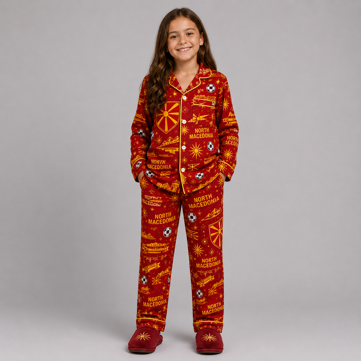 World Cup 2026 North Macedonia Football Themed All Over Printed Matching Pajama Set