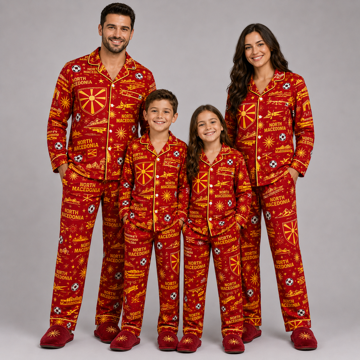 World Cup 2026 North Macedonia Football Themed All Over Printed Matching Pajama Set