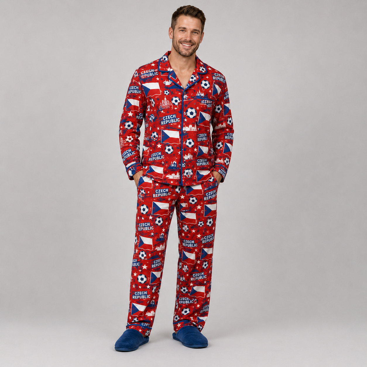 World Cup 2026 Czech Republic Football Themed All Over Printed Matching Pajama Set