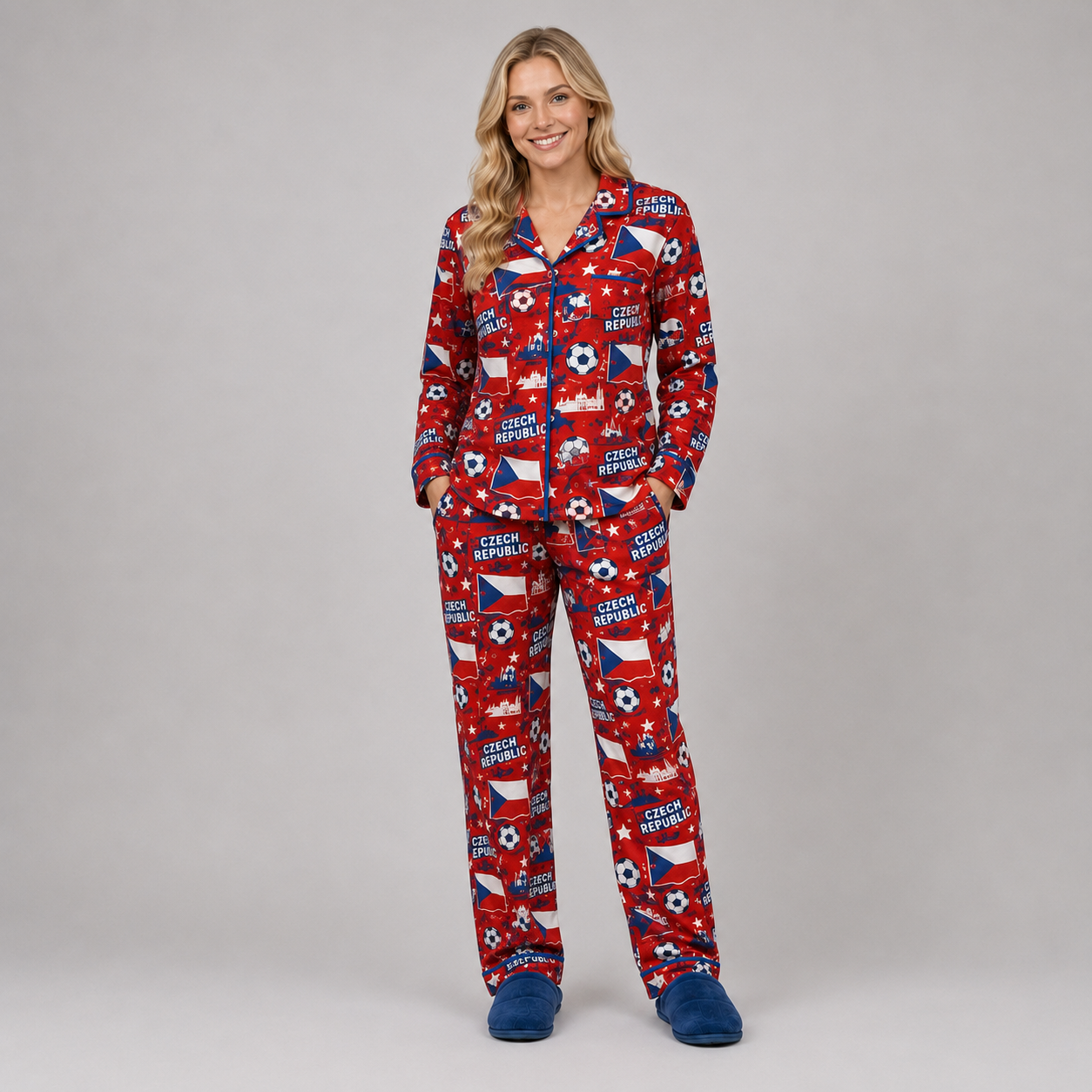 World Cup 2026 Czech Republic Football Themed All Over Printed Matching Pajama Set