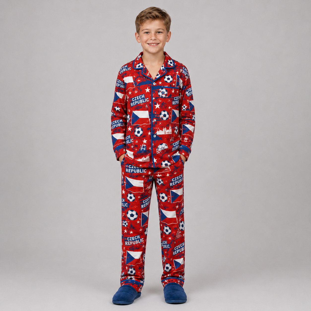 World Cup 2026 Czech Republic Football Themed All Over Printed Matching Pajama Set