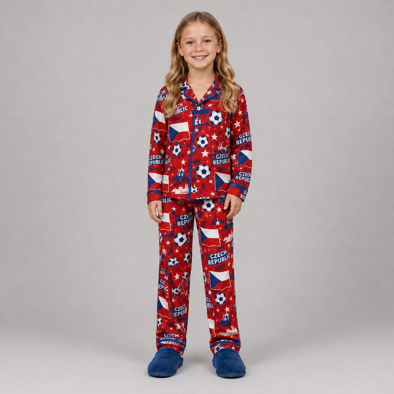 World Cup 2026 Czech Republic Football Themed All Over Printed Matching Pajama Set