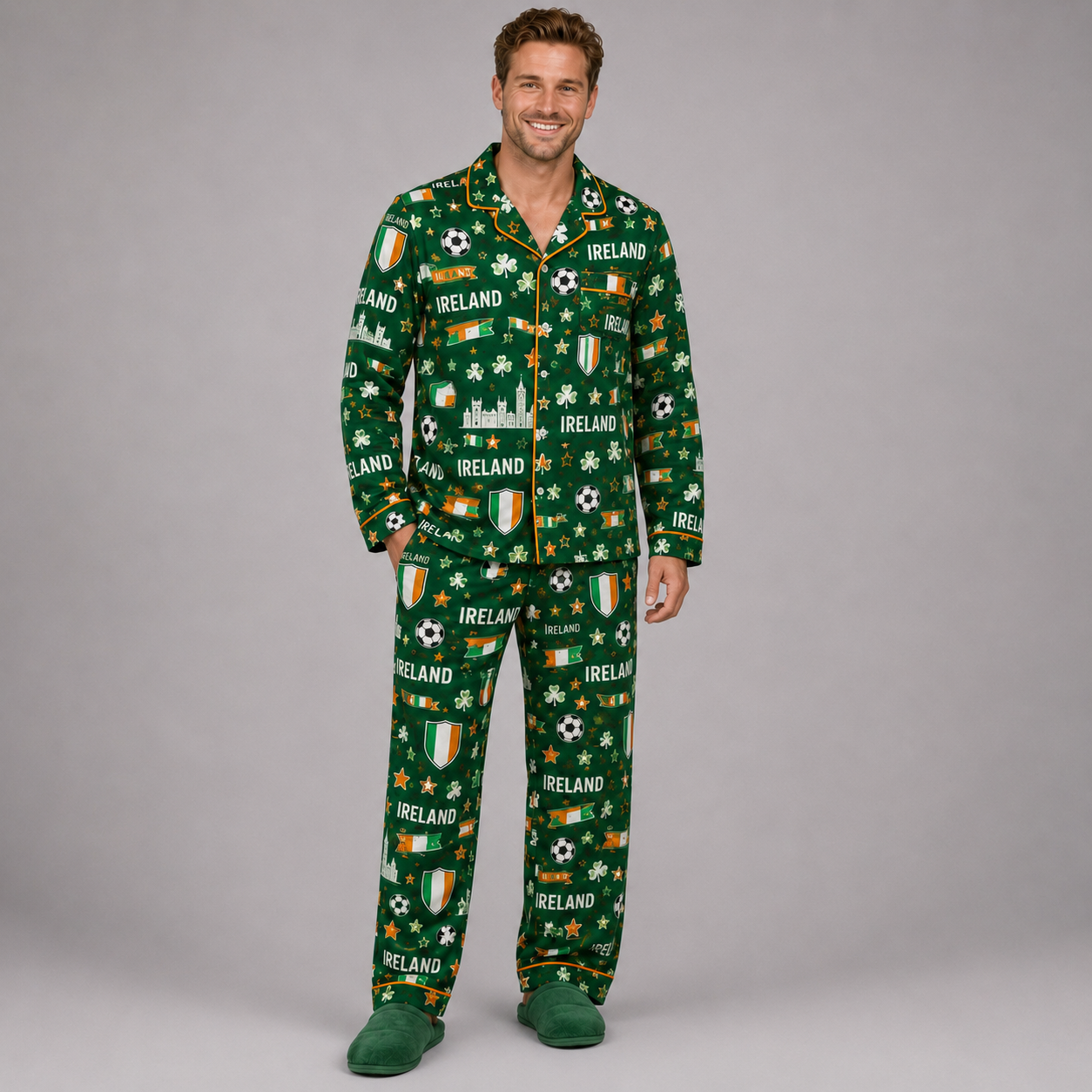 World Cup 2026 Ireland Football Themed All Over Printed Matching Pajama Set