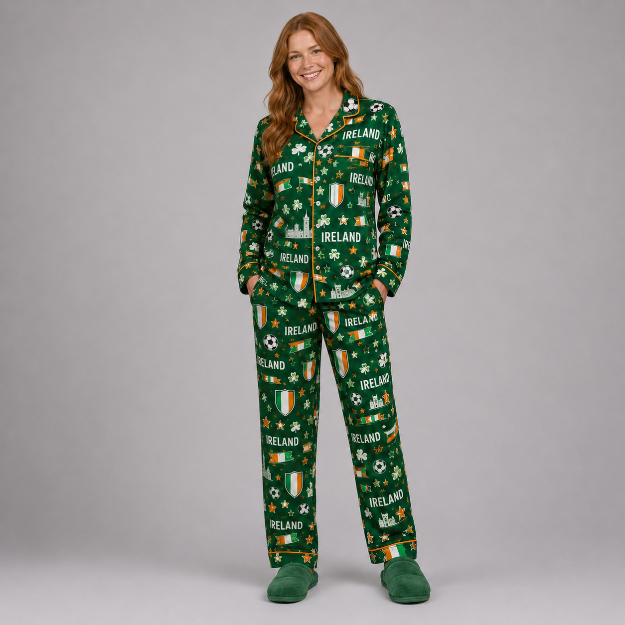 World Cup 2026 Ireland Football Themed All Over Printed Matching Pajama Set