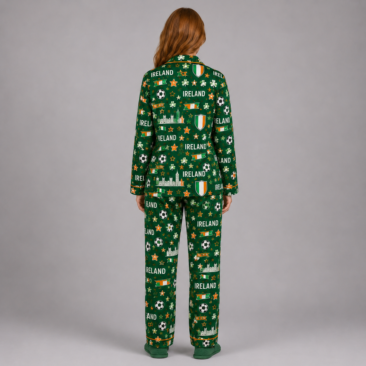 World Cup 2026 Ireland Football Themed All Over Printed Matching Pajama Set