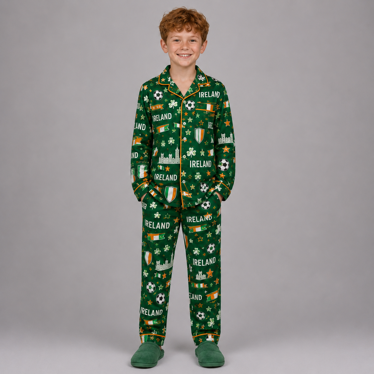 World Cup 2026 Ireland Football Themed All Over Printed Matching Pajama Set