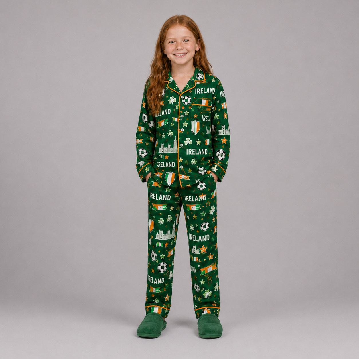 World Cup 2026 Ireland Football Themed All Over Printed Matching Pajama Set