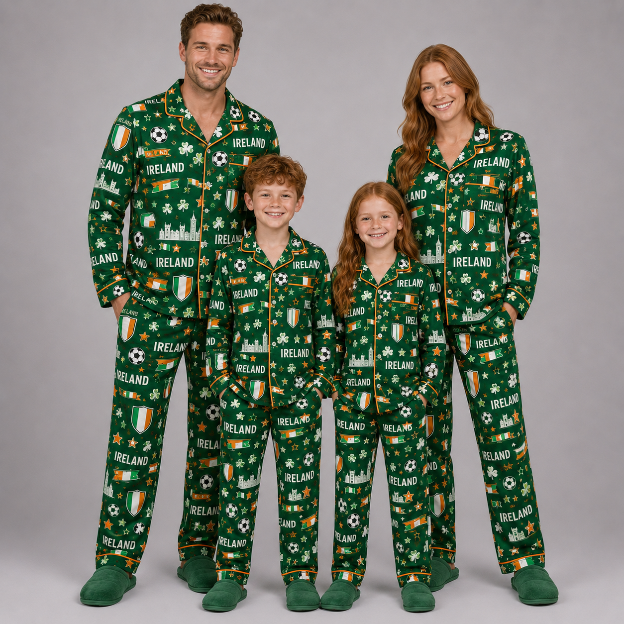 World Cup 2026 Ireland Football Themed All Over Printed Matching Pajama Set