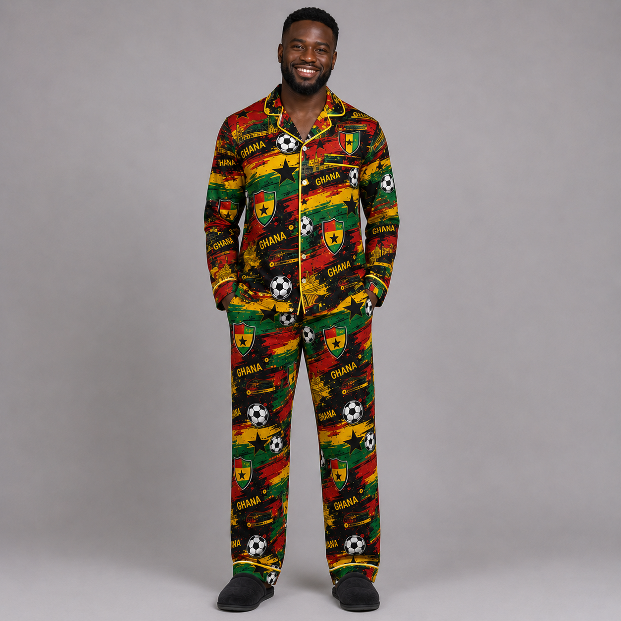 World Cup 2026 Ghana Football Themed All Over Printed Matching Pajama Set