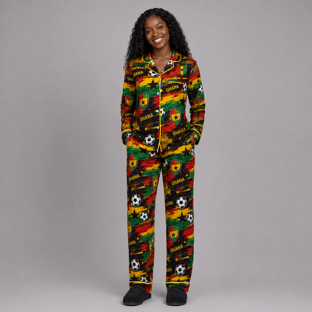 World Cup 2026 Ghana Football Themed All Over Printed Matching Pajama Set
