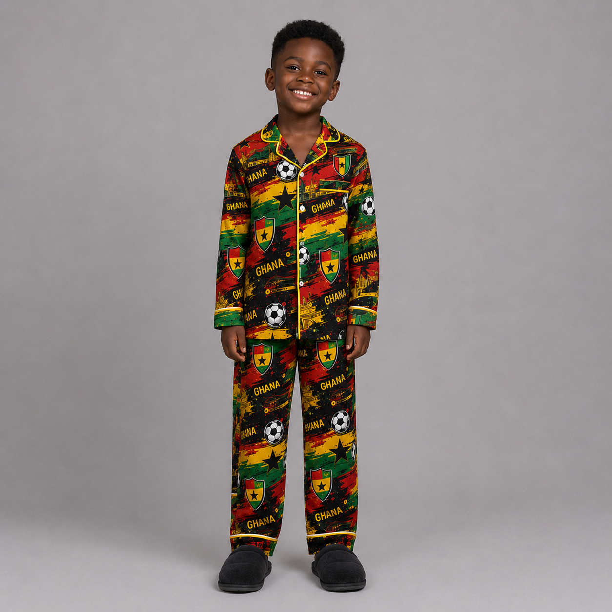 World Cup 2026 Ghana Football Themed All Over Printed Matching Pajama Set