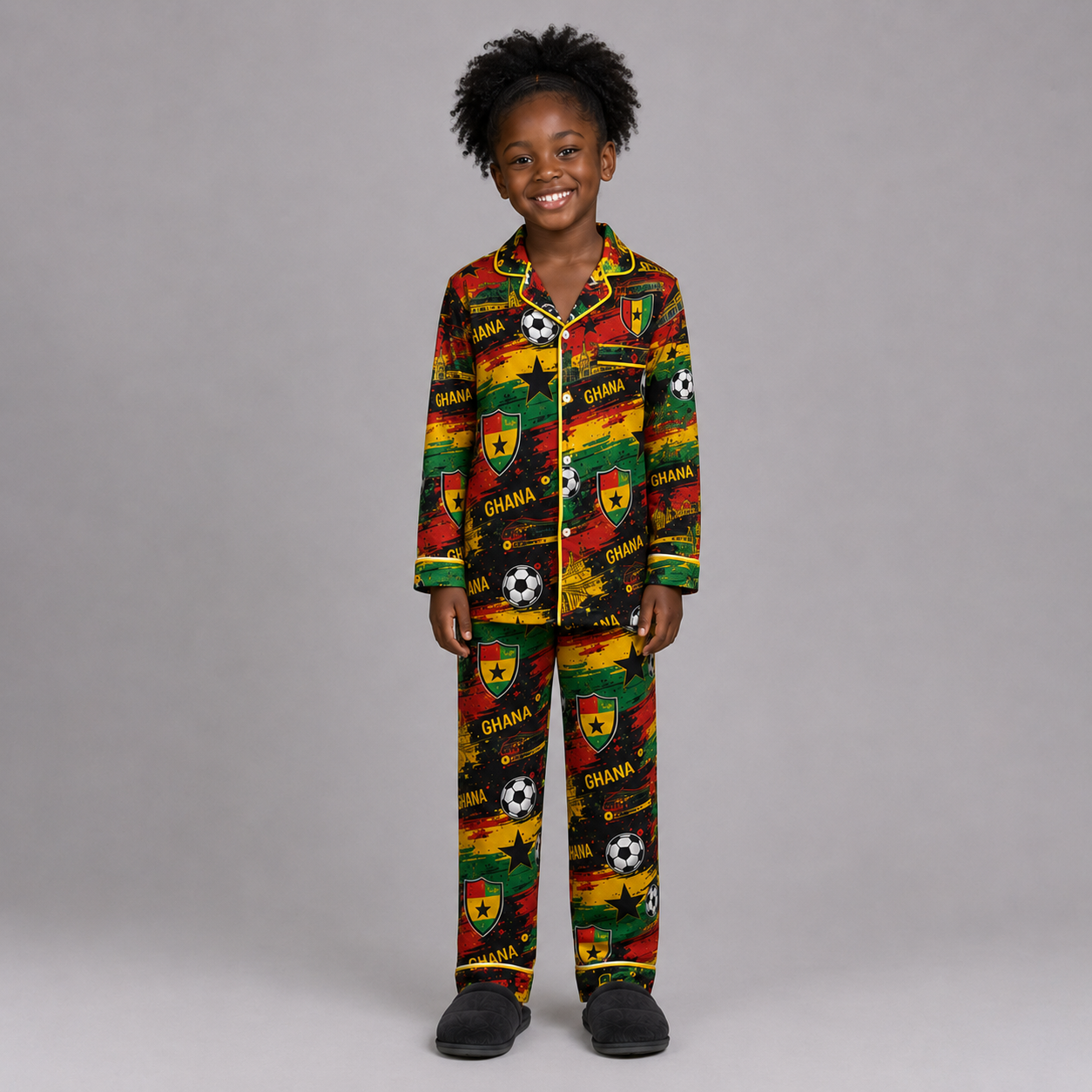 World Cup 2026 Ghana Football Themed All Over Printed Matching Pajama Set