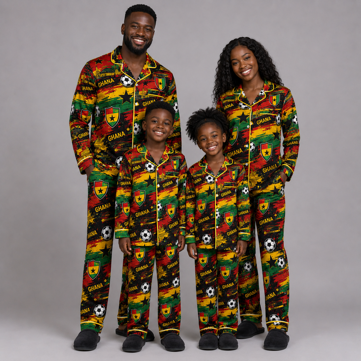 World Cup 2026 Ghana Football Themed All Over Printed Matching Pajama Set