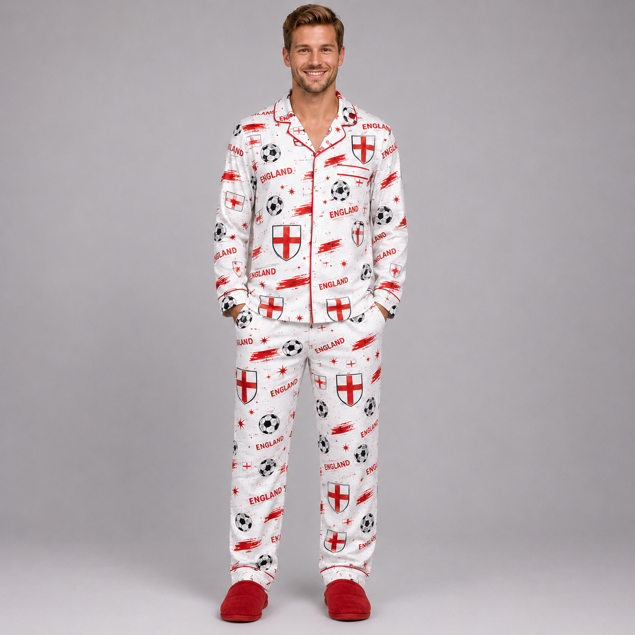 World Cup 2026 England Football Themed All Over Printed Matching Pajama Set