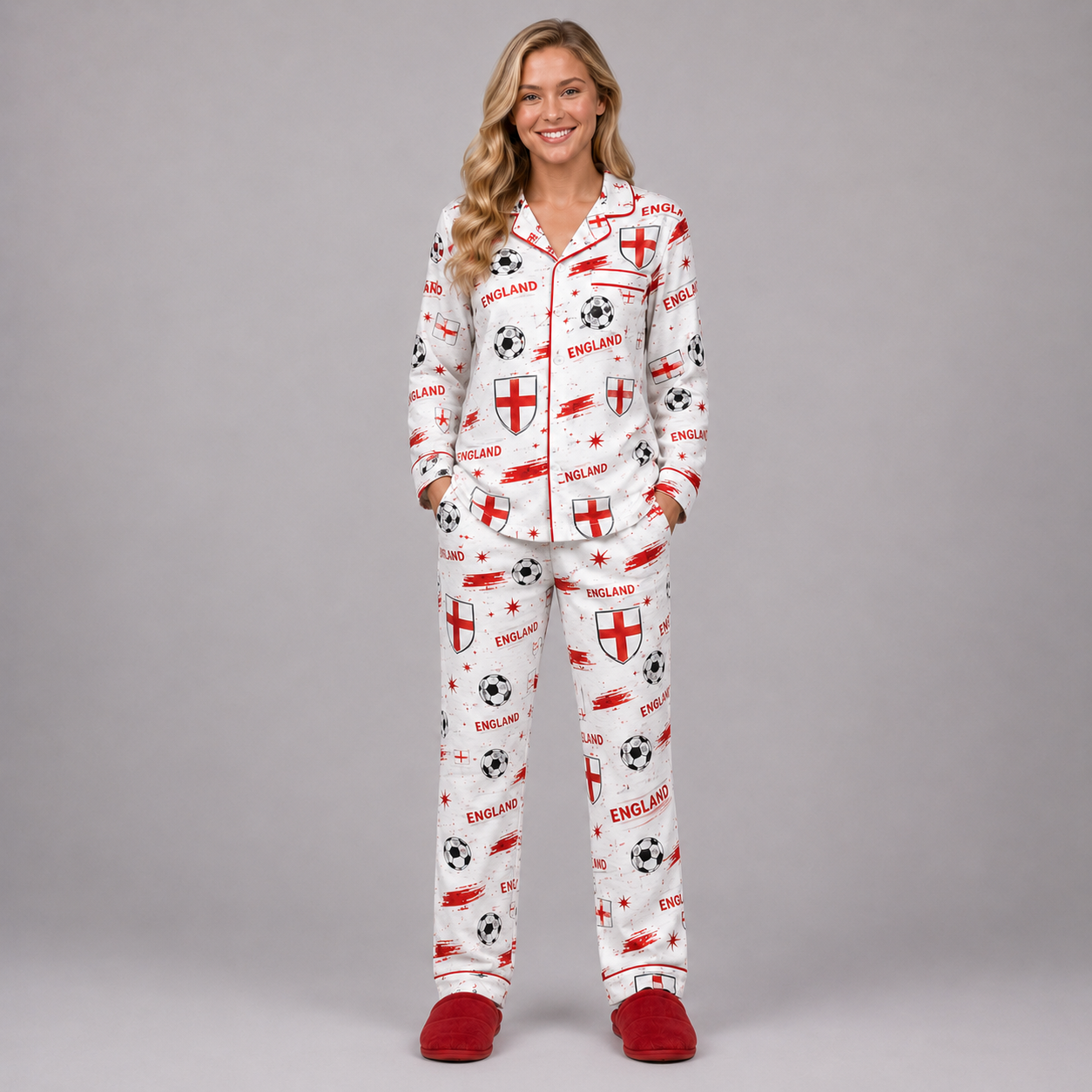 World Cup 2026 England Football Themed All Over Printed Matching Pajama Set
