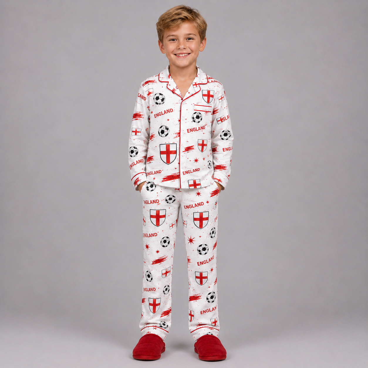 World Cup 2026 England Football Themed All Over Printed Matching Pajama Set
