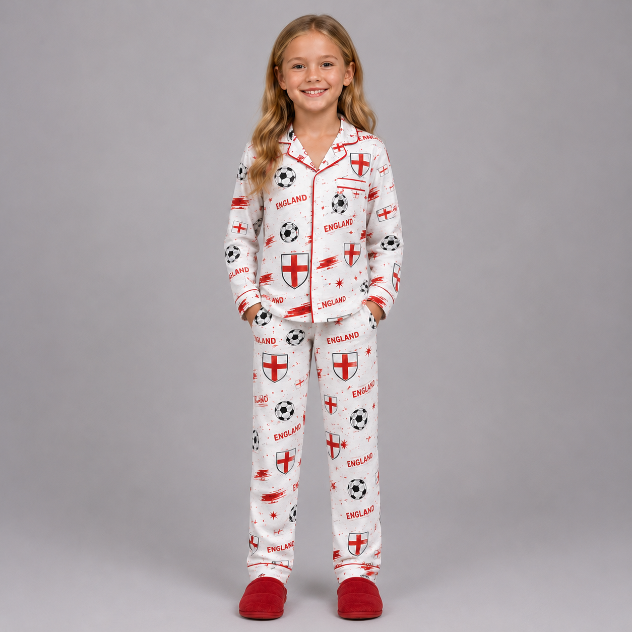 World Cup 2026 England Football Themed All Over Printed Matching Pajama Set