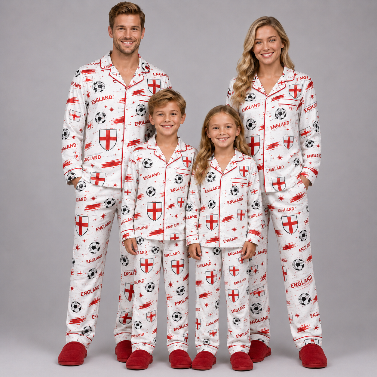 World Cup 2026 England Football Themed All Over Printed Matching Pajama Set