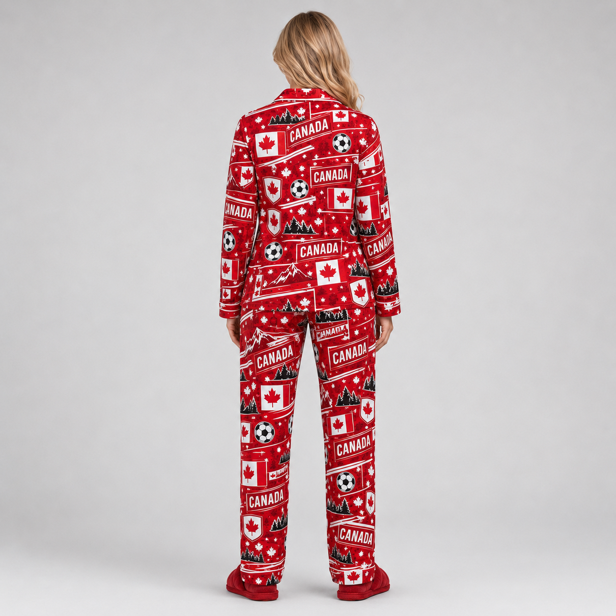World Cup 2026 Canada Football Themed All Over Printed Matching Pajama Set