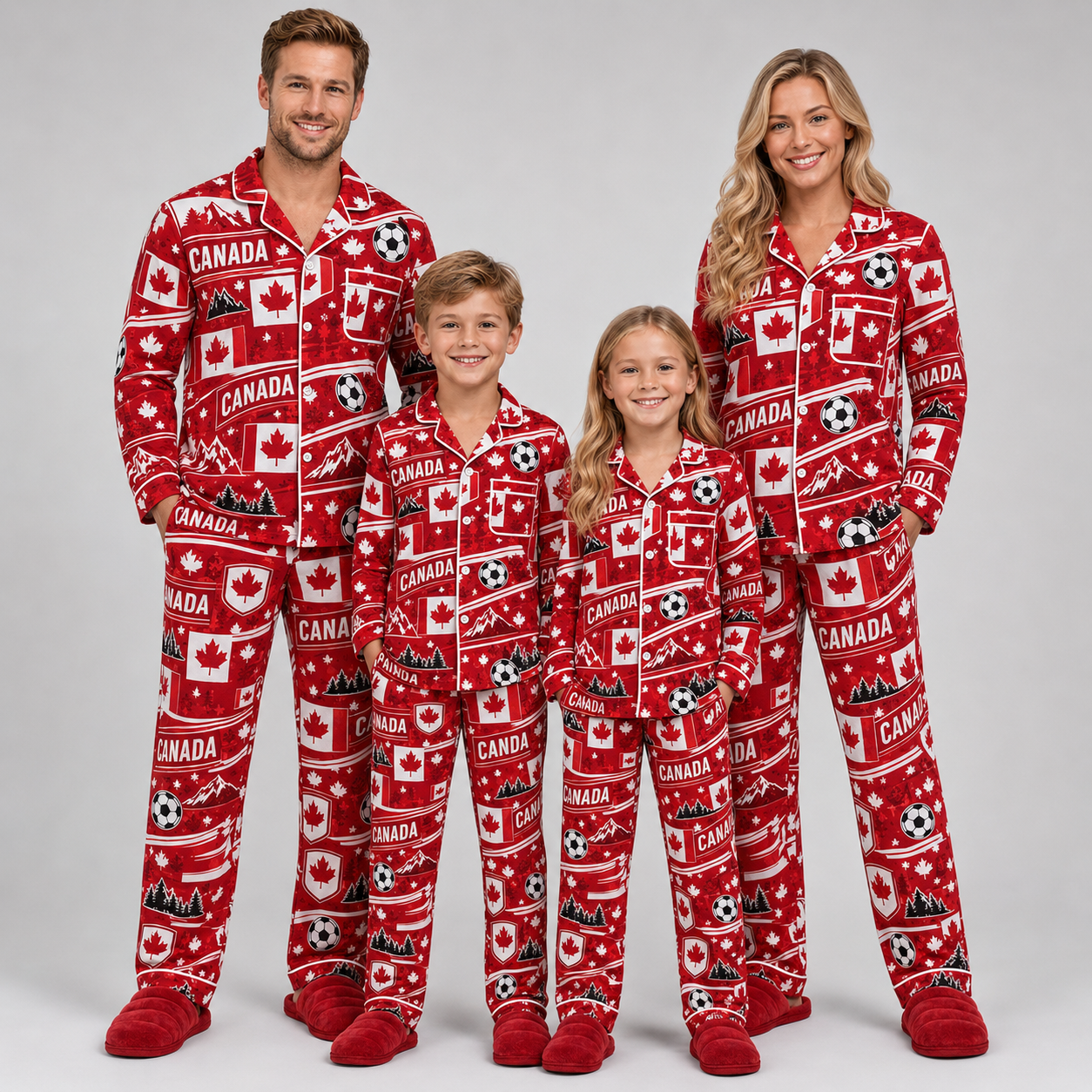 World Cup 2026 Canada Football Themed All Over Printed Matching Pajama Set