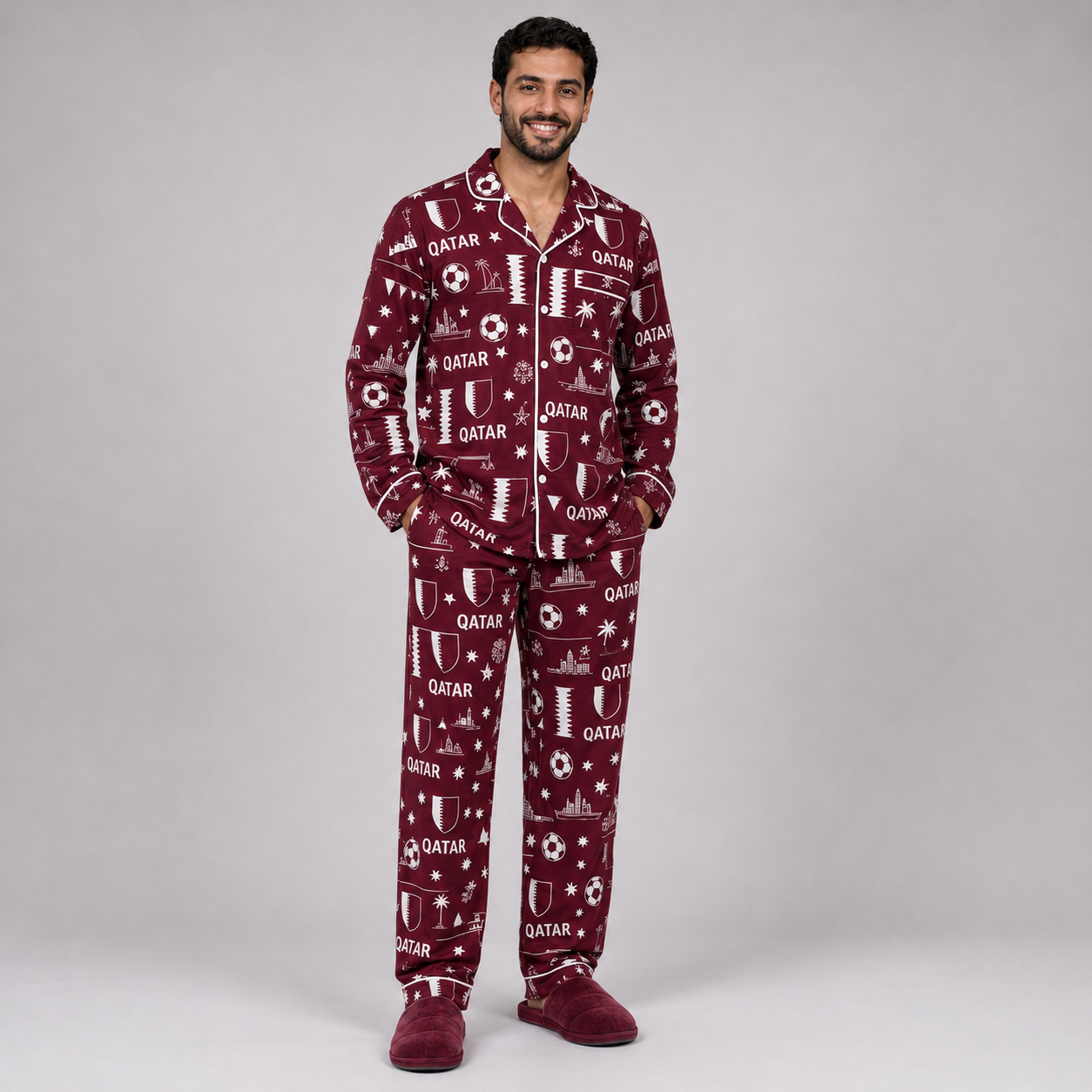 World Cup 2026 Qatar Football Themed All Over Printed Matching Pajama Set