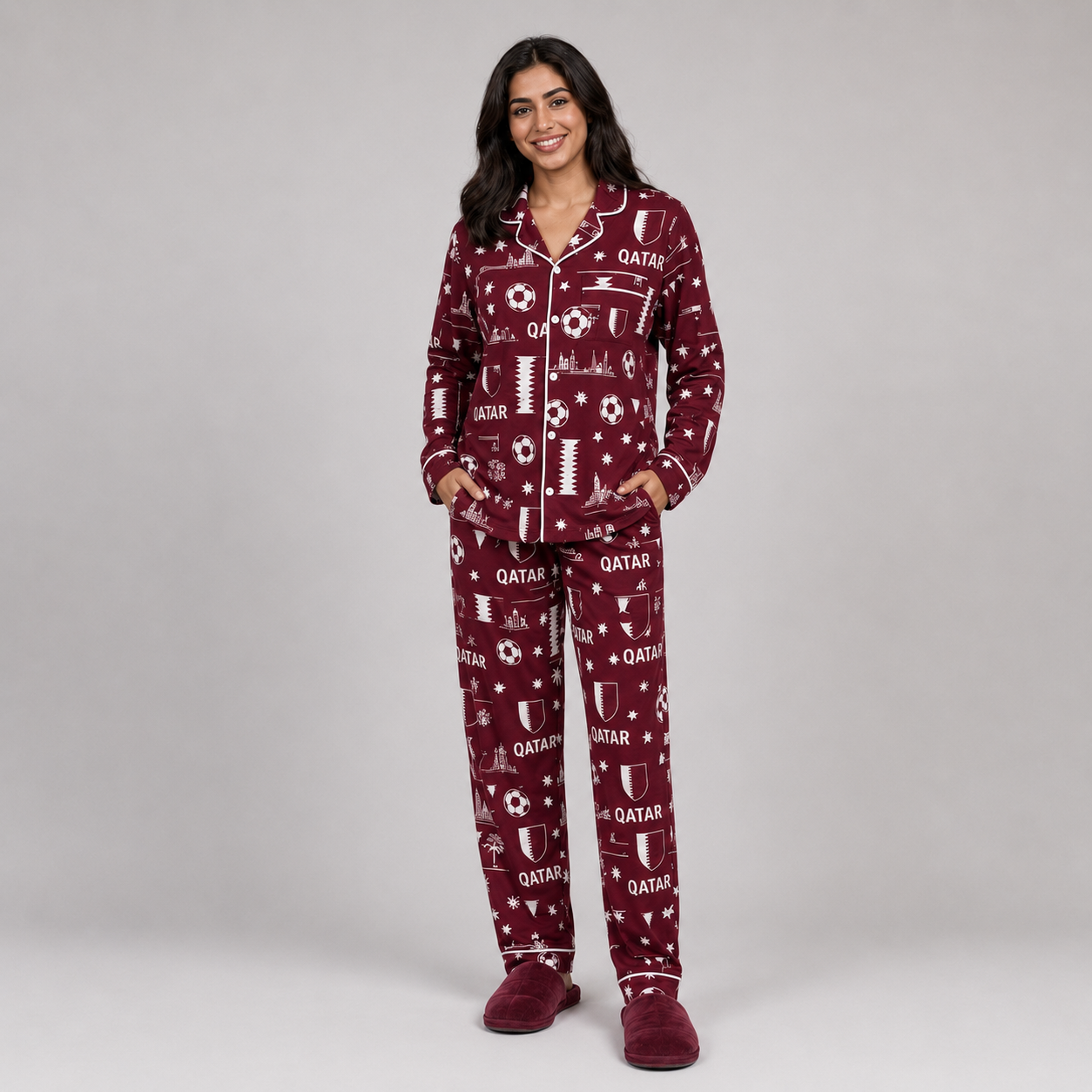 World Cup 2026 Qatar Football Themed All Over Printed Matching Pajama Set