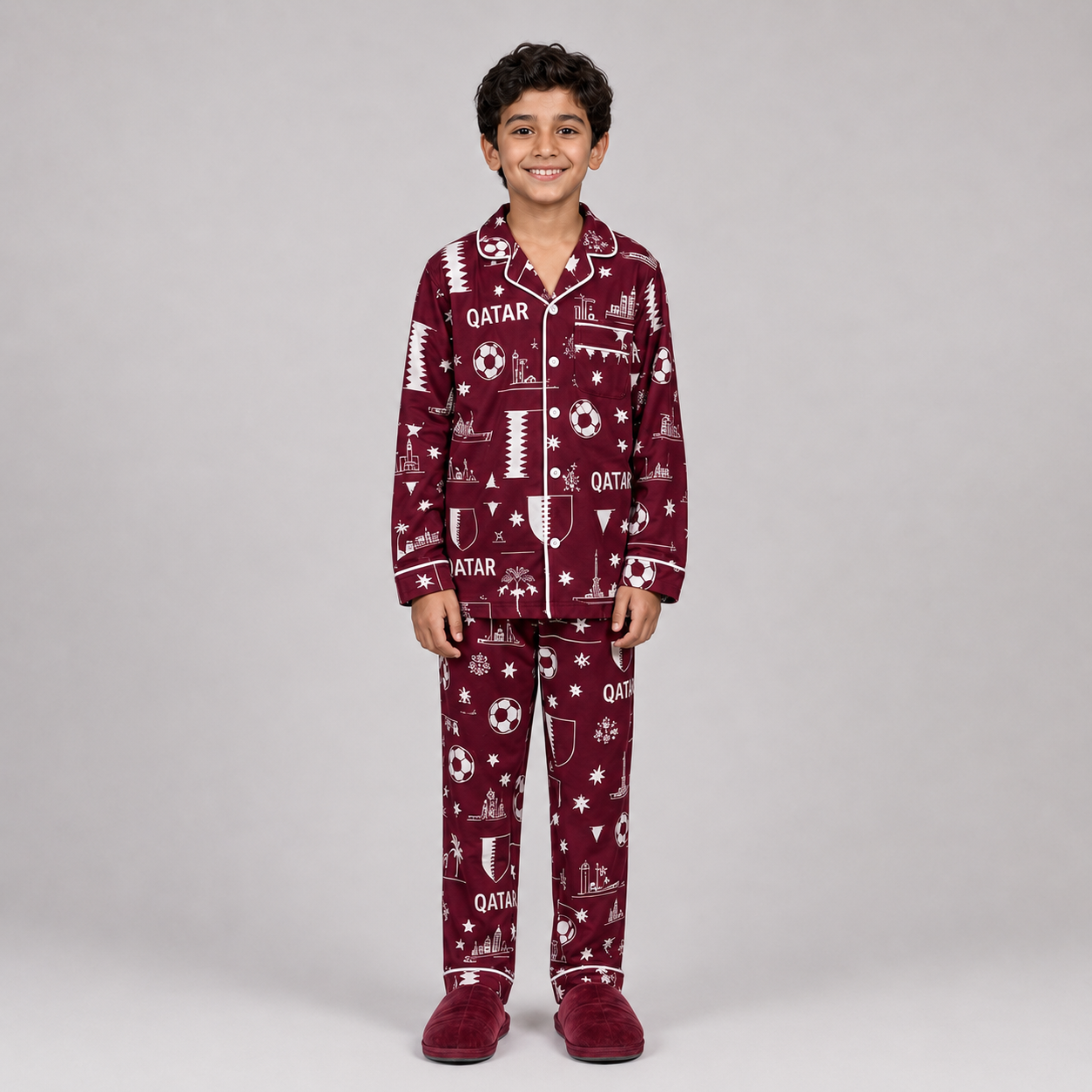 World Cup 2026 Qatar Football Themed All Over Printed Matching Pajama Set