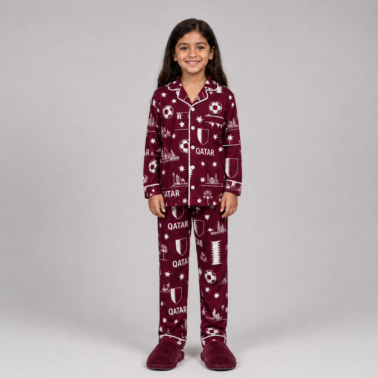 World Cup 2026 Qatar Football Themed All Over Printed Matching Pajama Set