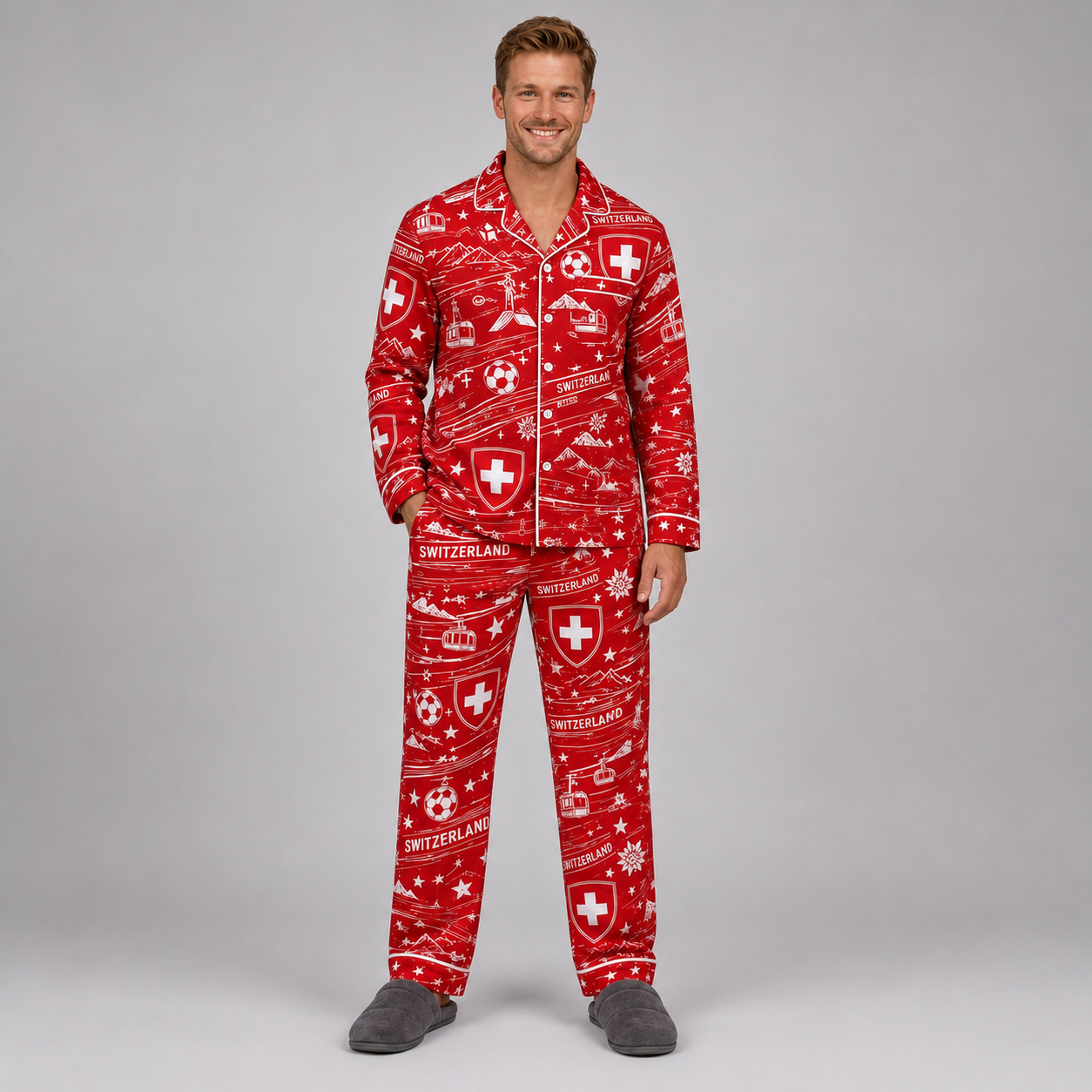 World Cup 2026 Switzerland Football Themed All Over Printed Matching Pajama Set