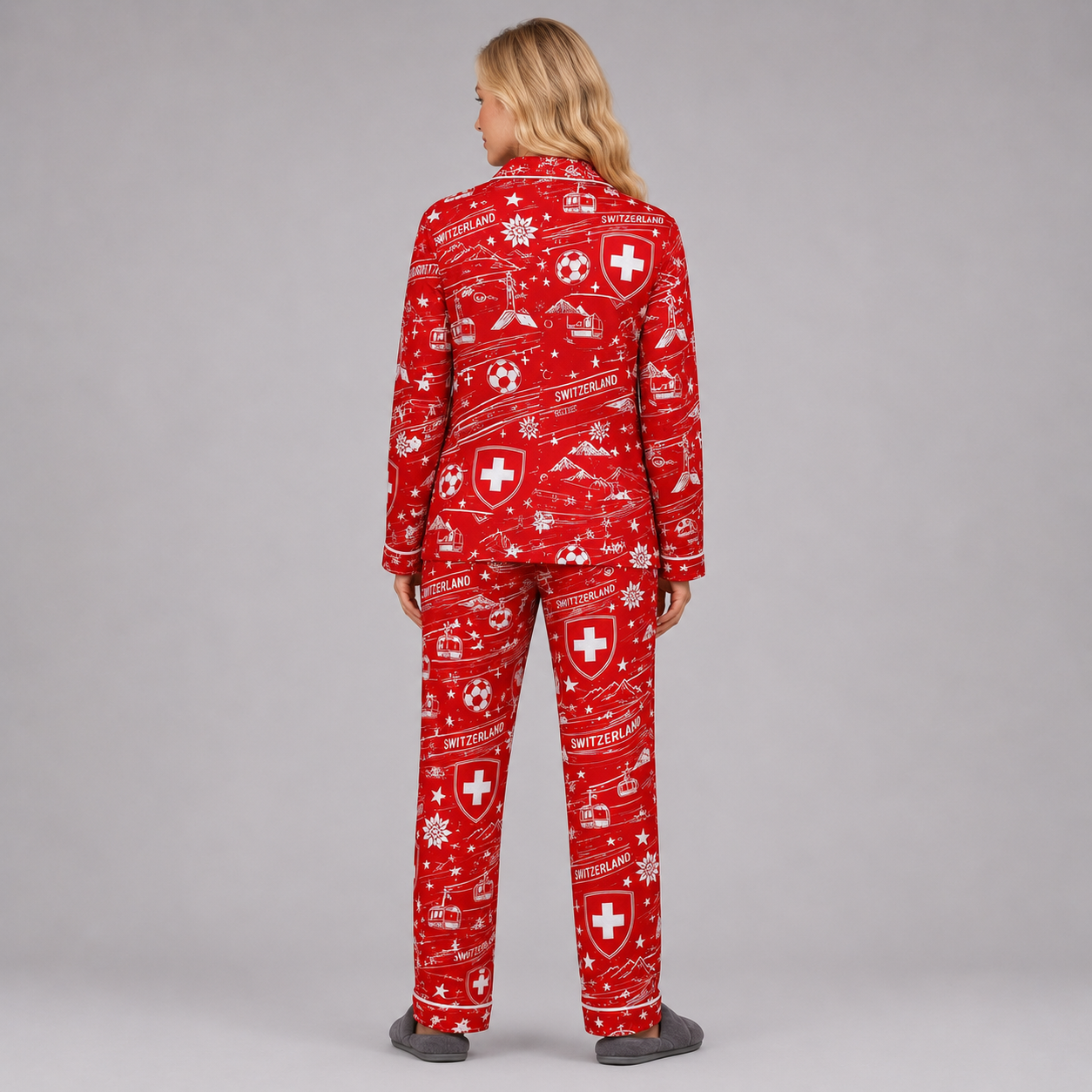 World Cup 2026 Switzerland Football Themed All Over Printed Matching Pajama Set