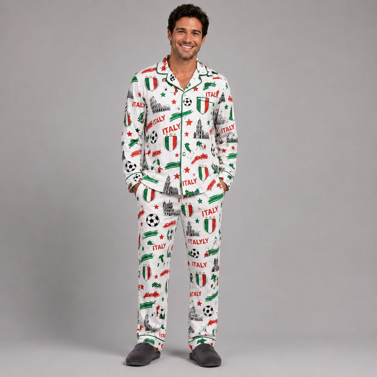 World Cup 2026 Italy Football Themed All Over Printed Matching Pajama Set