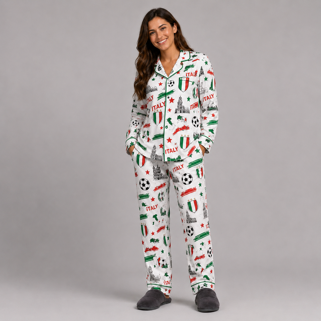 World Cup 2026 Italy Football Themed All Over Printed Matching Pajama Set