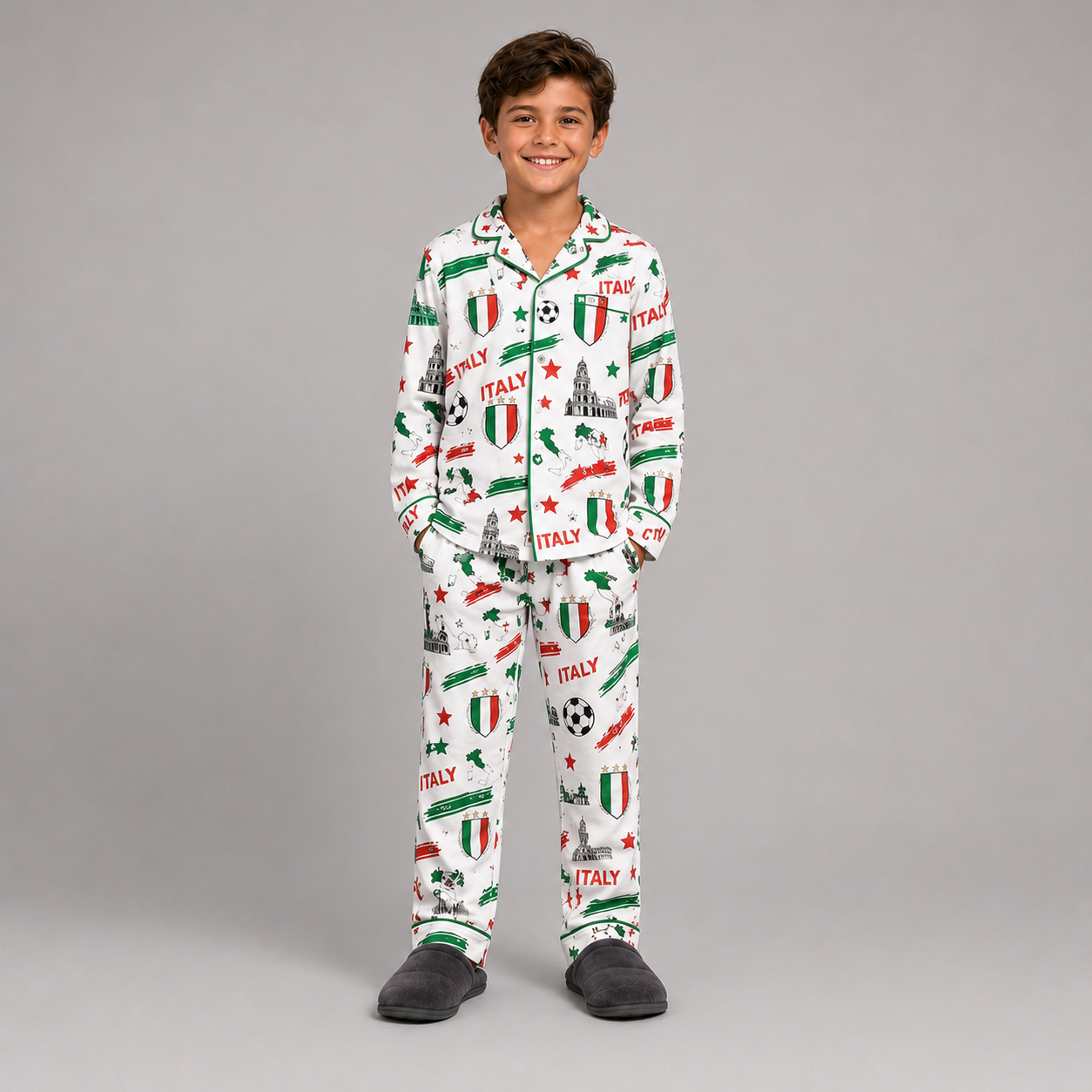 World Cup 2026 Italy Football Themed All Over Printed Matching Pajama Set