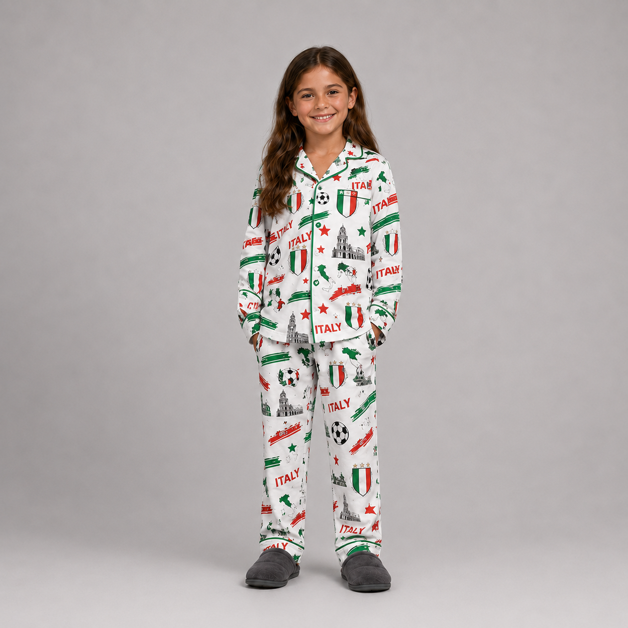 World Cup 2026 Italy Football Themed All Over Printed Matching Pajama Set
