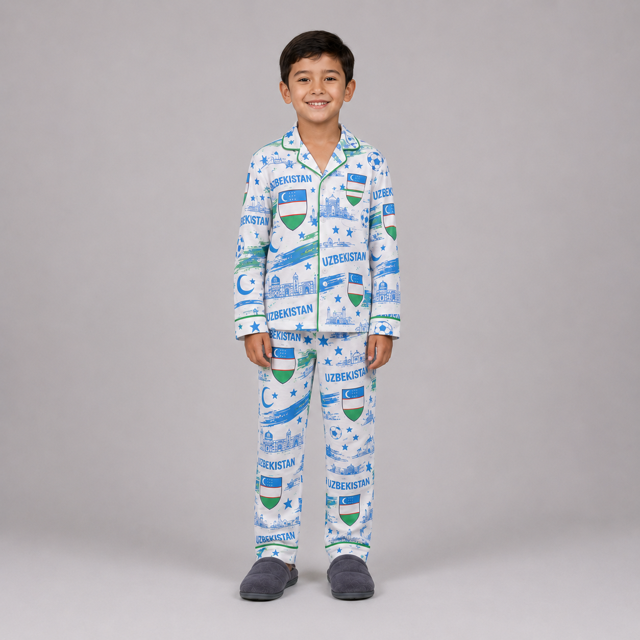 World Cup 2026 Uzbekistan Football Themed All Over Printed Matching Pajama Set