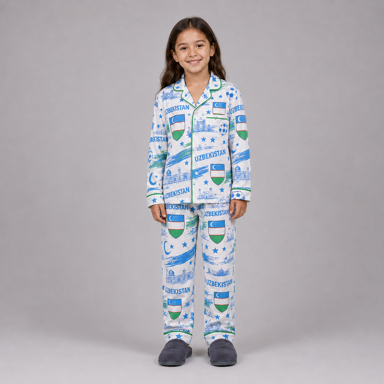World Cup 2026 Uzbekistan Football Themed All Over Printed Matching Pajama Set