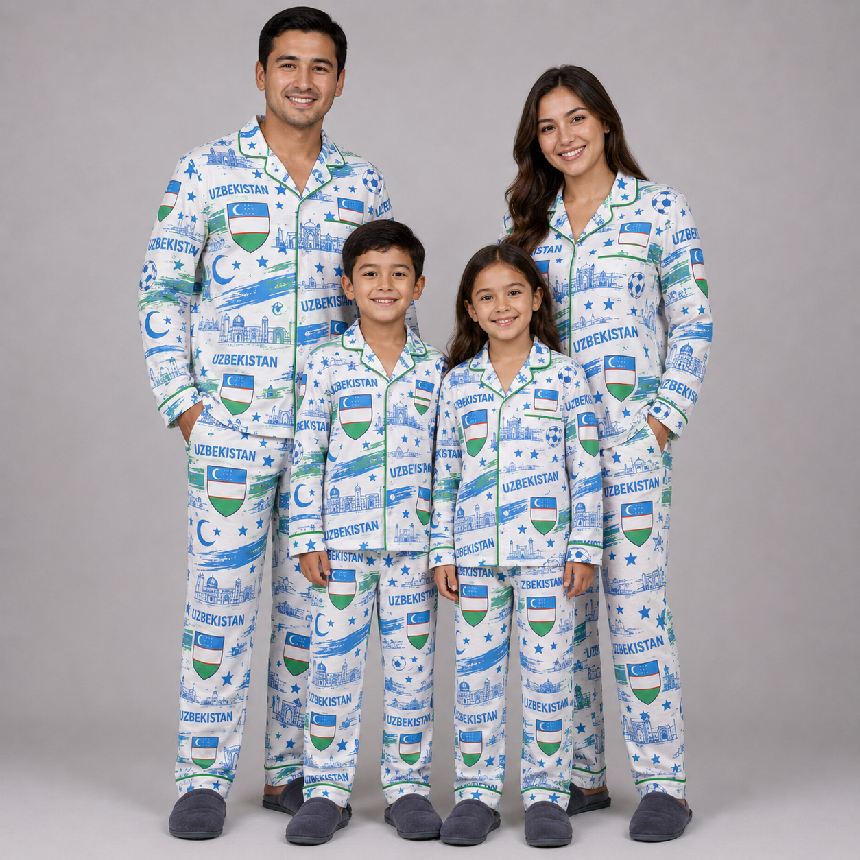 World Cup 2026 Uzbekistan Football Themed All Over Printed Matching Pajama Set