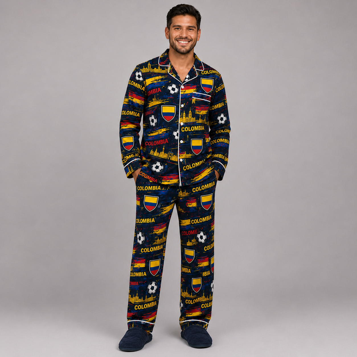 World Cup 2026 Colombia Football Themed All Over Printed Matching Pajama Set