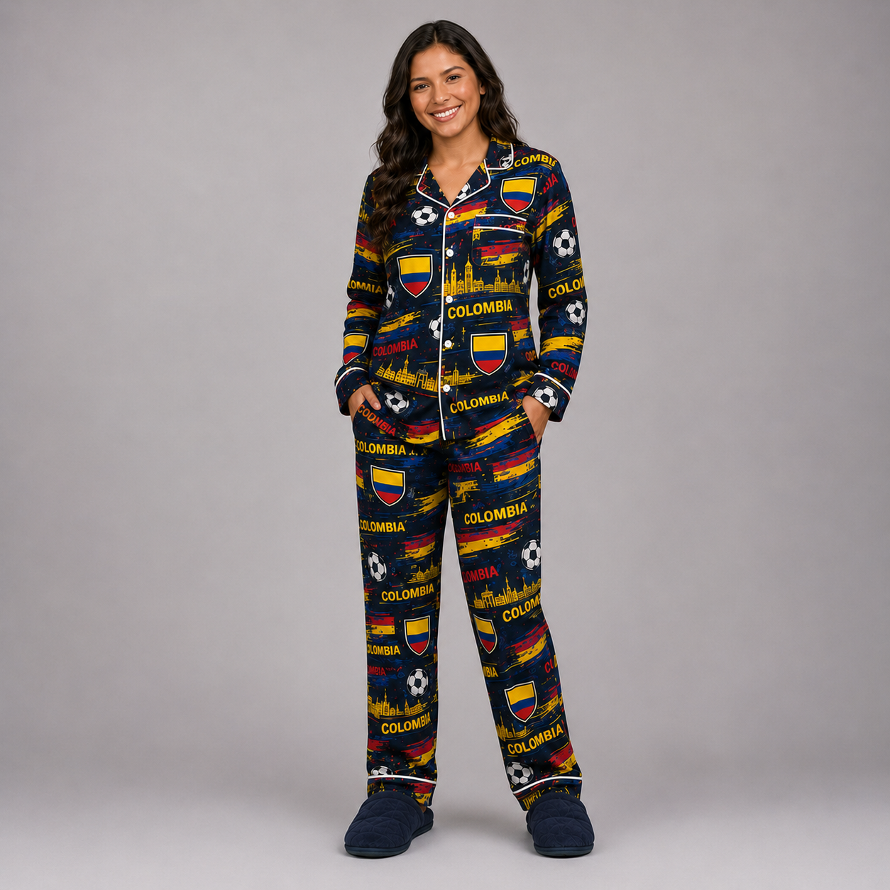 World Cup 2026 Colombia Football Themed All Over Printed Matching Pajama Set