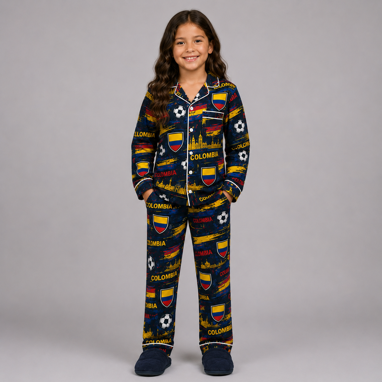 World Cup 2026 Colombia Football Themed All Over Printed Matching Pajama Set