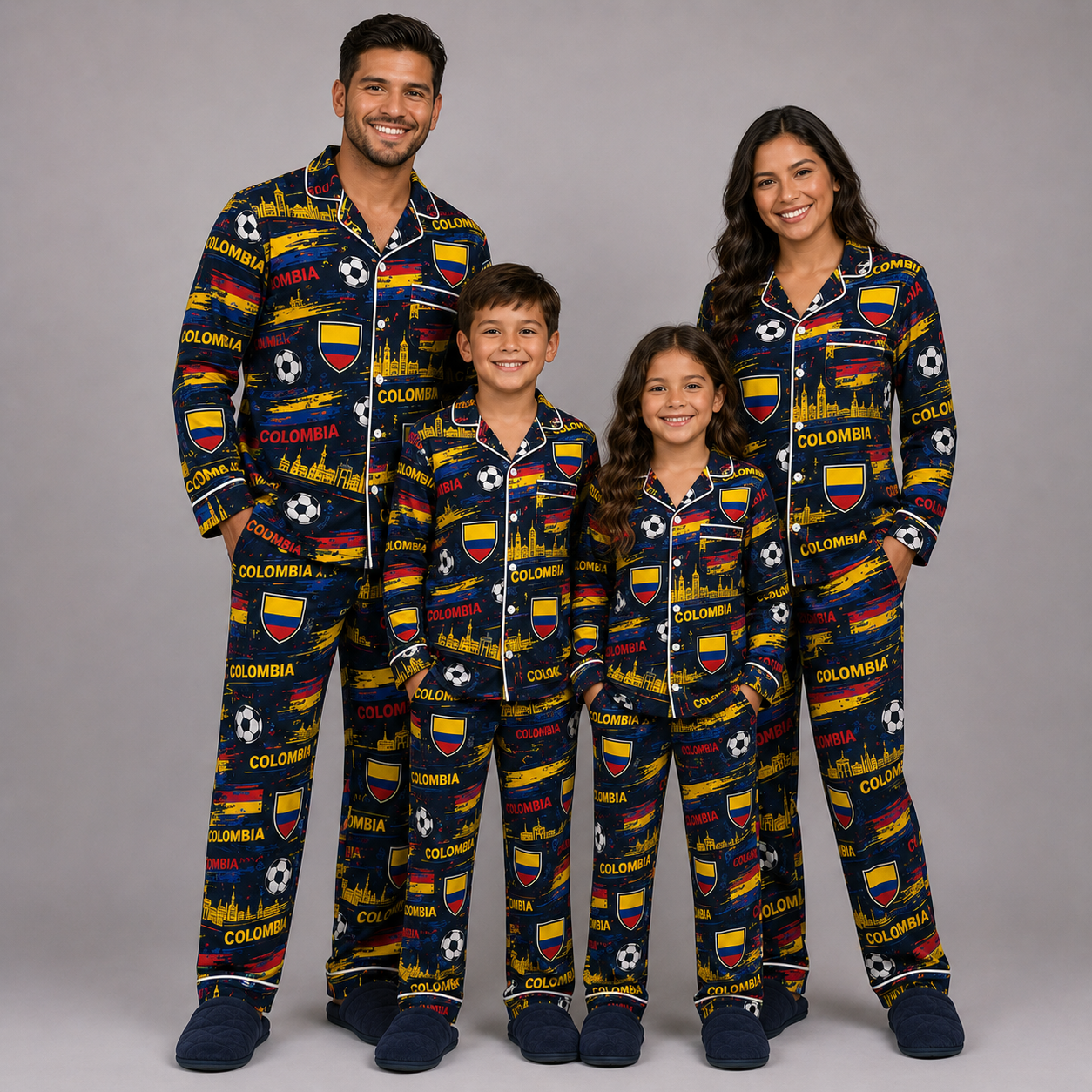 World Cup 2026 Colombia Football Themed All Over Printed Matching Pajama Set