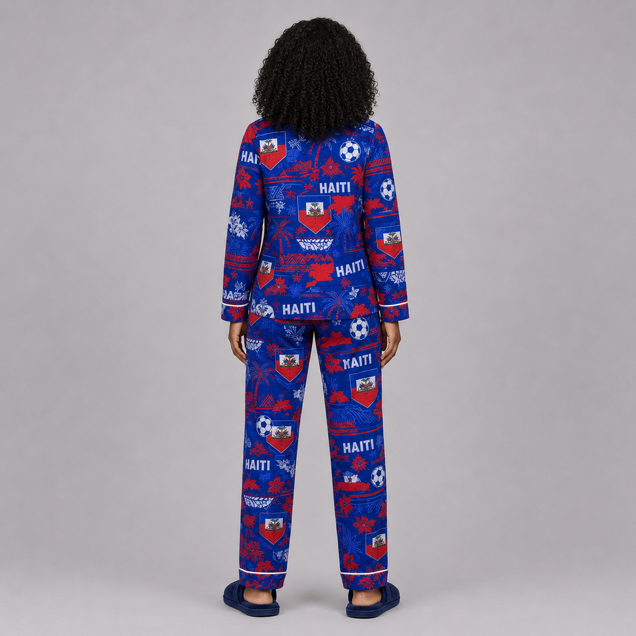 World Cup 2026 Haiti Football Themed All Over Printed Matching Pajama Set