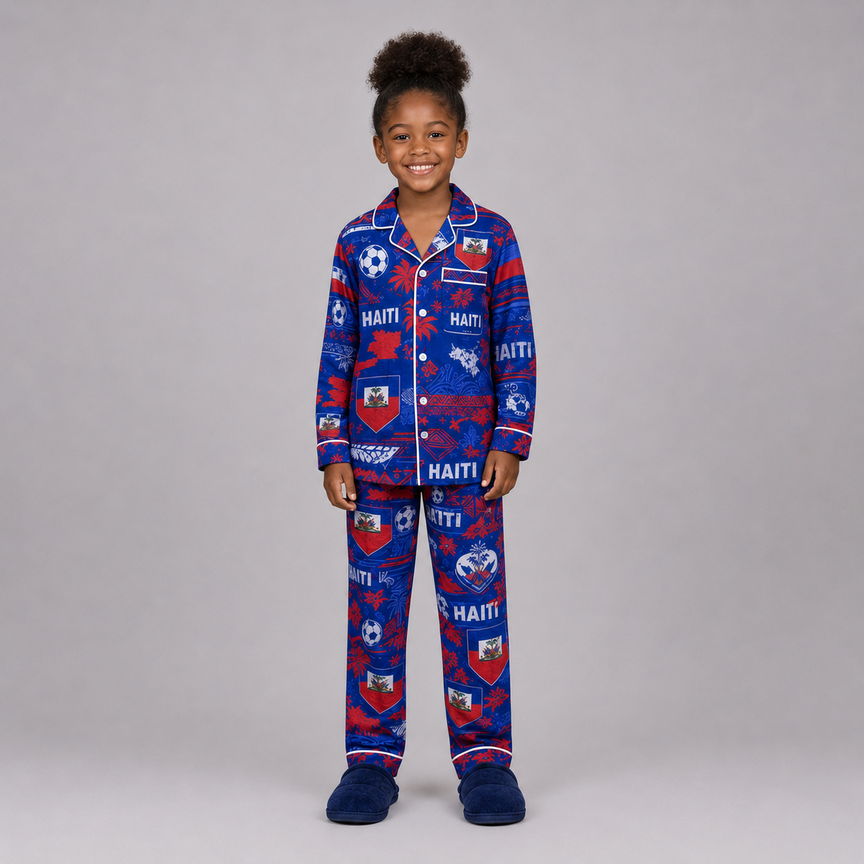 World Cup 2026 Haiti Football Themed All Over Printed Matching Pajama Set