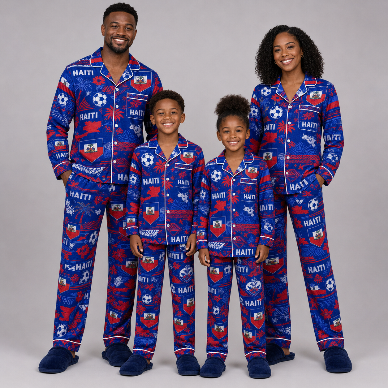 World Cup 2026 Haiti Football Themed All Over Printed Matching Pajama Set