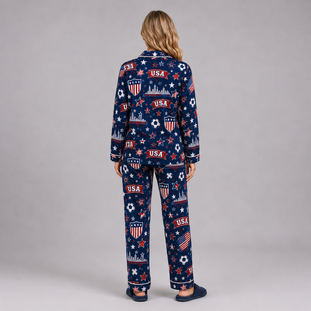 World Cup 2026 United States Football Themed All Over Printed Matching Pajama Set