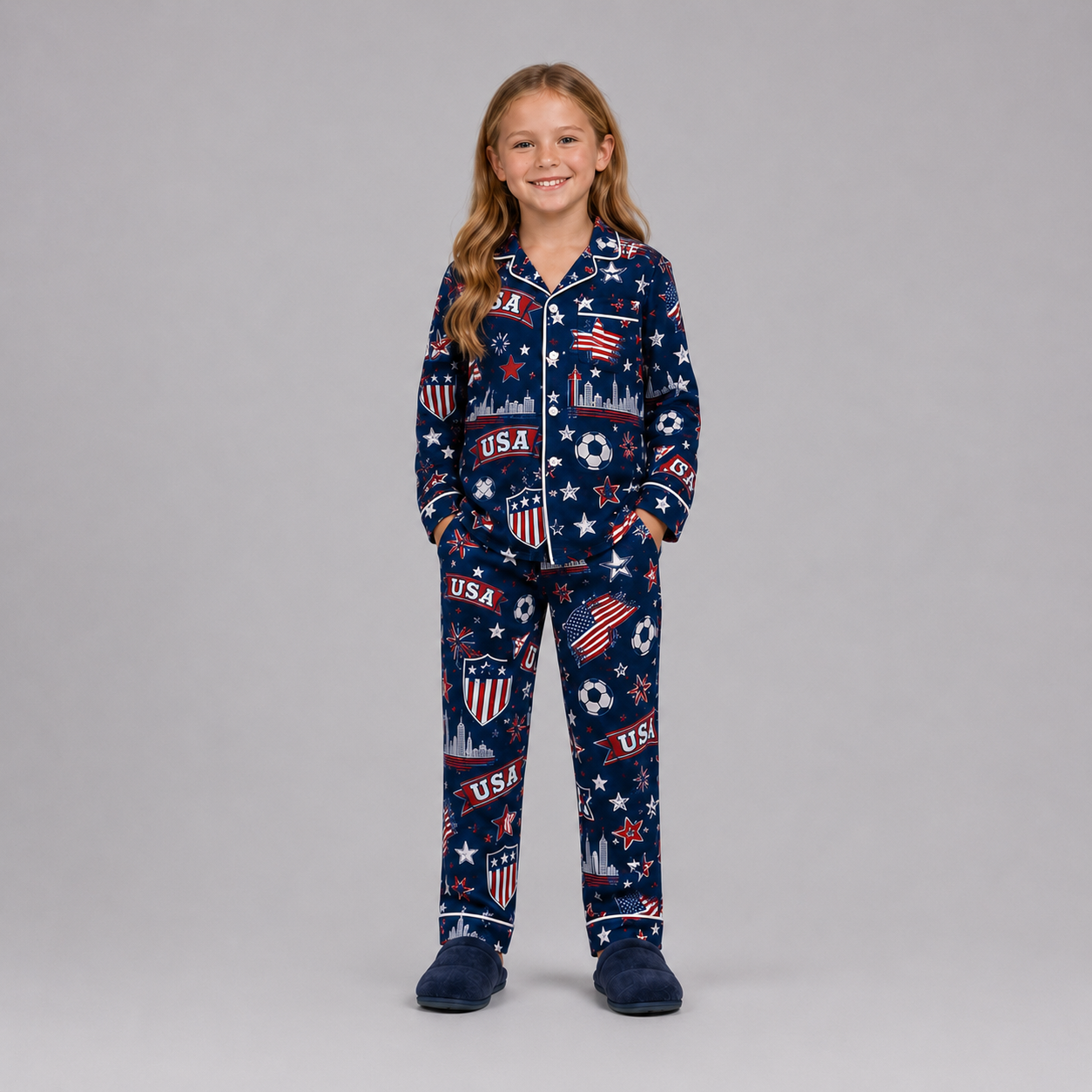 World Cup 2026 United States Football Themed All Over Printed Matching Pajama Set